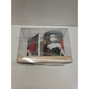 Highland Home Cardinal Decorative mug and Coaster set, new. 15 Oz Ceramic Mug